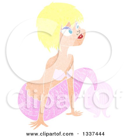 Clipart of a Textured Pink Blond White Mermaid Pushing Herself up with Her Arms 2 - Royalty Free Vector Illustration by lineartestpilot