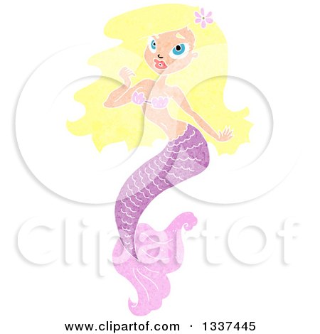 Clipart of a Textured Beautiful Pink Blond White Mermaid 2 - Royalty Free Vector Illustration by lineartestpilot
