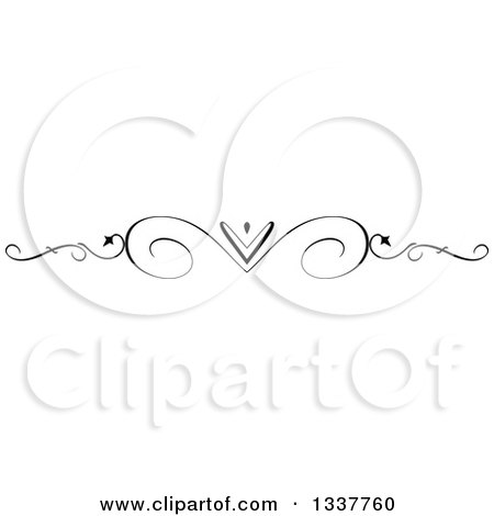 Clipart of a Black and White Ornate Swirl and Heart Rule Page Border Design Element - Royalty Free Vector Illustration by KJ Pargeter