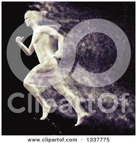 Clipart of a 3d Anatomical Male Sprinting over Black with Speed Effect - Royalty Free Illustration by KJ Pargeter