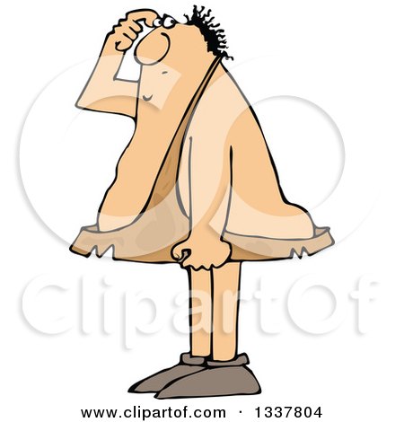 Clipart of a Cartoon Chubby Caveman Scratching His Head and Thinking - Royalty Free Vector Illustration by djart
