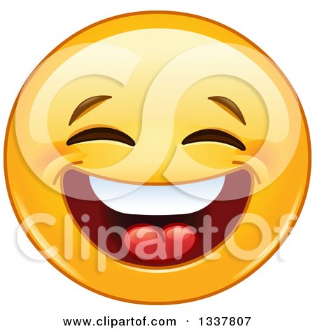 Clipart of a Cartoon Yellow Smiley Face Emoticon Laughing - Royalty Free Vector Illustration by yayayoyo