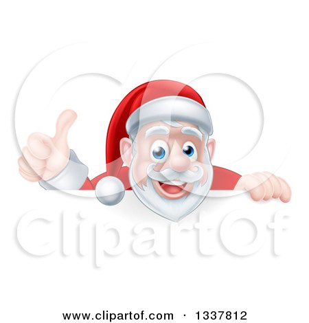 Clipart of a Cartoon Christmas Santa Claus Giving a Thumb up over a Sign 2 - Royalty Free Vector Illustration by AtStockIllustration