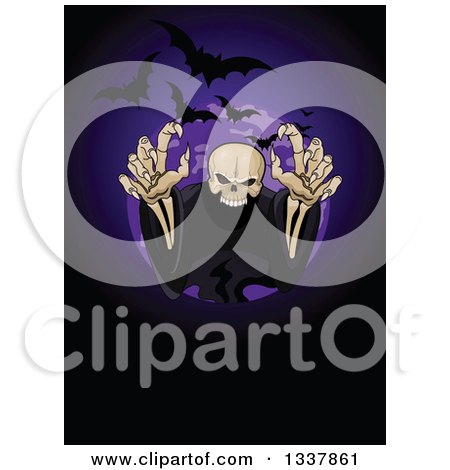Creepy Halloween Skeleton Reaching out of a Circle with Flying Bats Posters, Art Prints