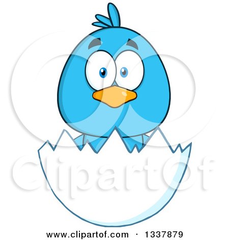 Clipart of a Cartoon Blue Bird in an Egg Shell - Royalty Free Vector Illustration by Hit Toon