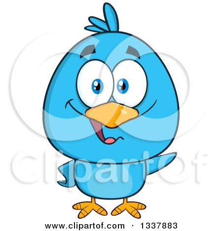 Clipart of a Cartoon Blue Bird Waving - Royalty Free Vector Illustration by Hit Toon