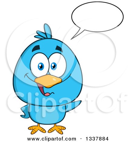Clipart of a Cartoon Blue Bird Talking and Waving - Royalty Free Vector Illustration by Hit Toon
