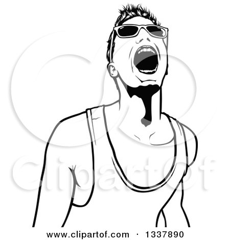 Clipart of a Black and White Young Man Wearing Sunglasses and Shouting at a Party - Royalty Free Vector Illustration by dero