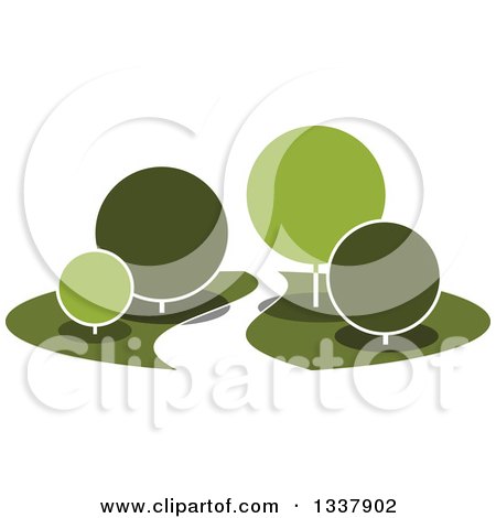 Clipart of a Curvy Road or Path Through a Park with Round Green Trees - Royalty Free Vector Illustration by Vector Tradition SM