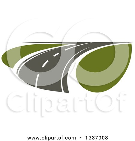 Clipart of a Curving Two Lane Road with Green Grass - Royalty Free Vector Illustration by Vector Tradition SM
