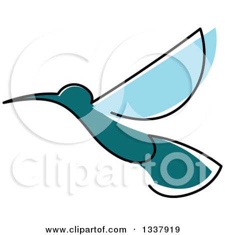Clipart of a Sketched Blue and Teal Hummingbird - Royalty Free Vector Illustration by Vector Tradition SM