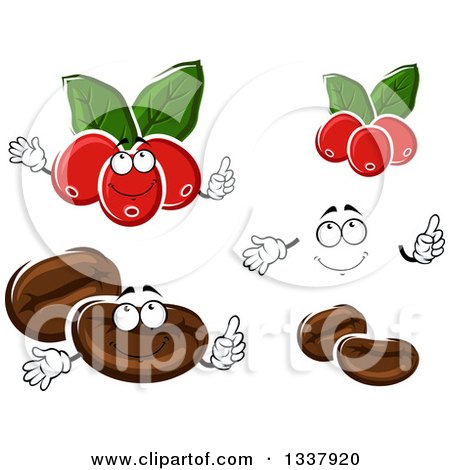 Clipart of a Cartoon Face, Hands, Coffee Berries and Beans - Royalty Free Vector Illustration by Vector Tradition SM