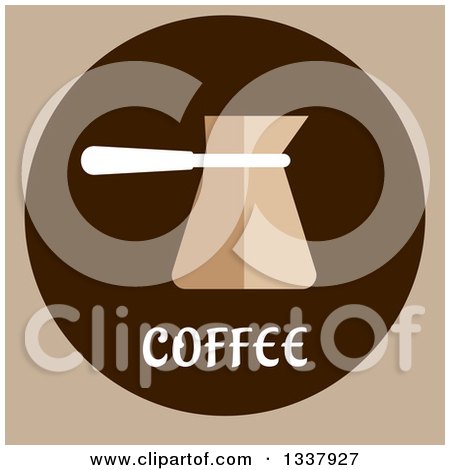 Clipart of a Flat Design Turkish Coffee Copper Cezve on Brown and Tan - Royalty Free Vector Illustration by Vector Tradition SM