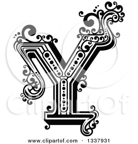 Clipart of a Retro Black and White Capital Letter Y with Flourishes - Royalty Free Vector Illustration by Vector Tradition SM