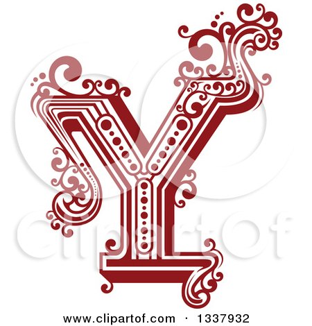 Clipart of a Retro Red Capital Letter Y with Flourishes - Royalty Free Vector Illustration by Vector Tradition SM