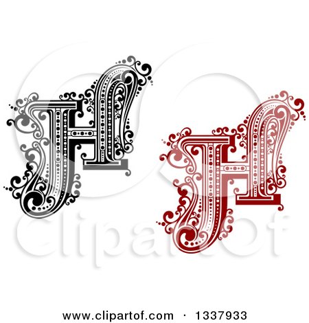Clipart of Retro Black and White and Red Capital Letter H with Flourishes - Royalty Free Vector Illustration by Vector Tradition SM