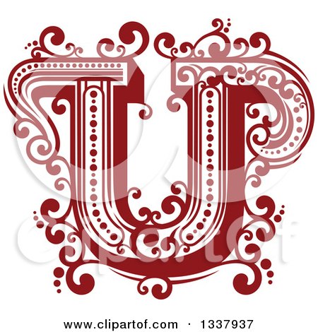 Clipart of a Retro Red Capital Letter U with Flourishes - Royalty Free Vector Illustration by Vector Tradition SM