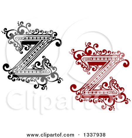 Clipart of Retro Black and White and Red Capital Letter Z with Flourishes - Royalty Free Vector Illustration by Vector Tradition SM