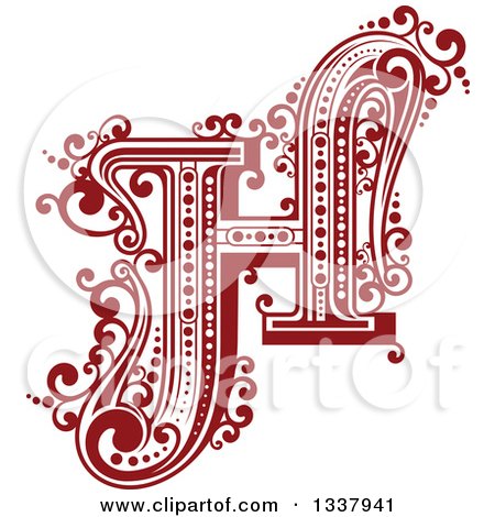 Clipart of a Retro Red Capital Letter H with Flourishes - Royalty Free Vector Illustration by Vector Tradition SM