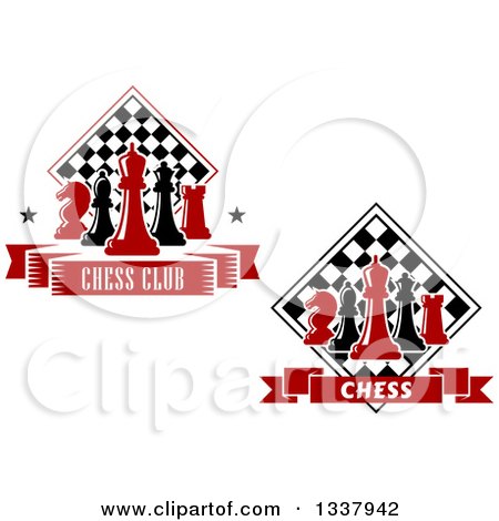 Clipart of Red and Black Chess Pieces and Checker Boards - Royalty Free Vector Illustration by Vector Tradition SM