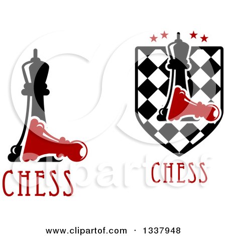 Clipart of Black Chess Queens over a Fallen Red Pawns - Royalty Free Vector Illustration by Vector Tradition SM
