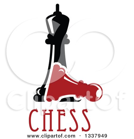 Clipart of a Black Chess Queen over a Fallen Red Pawn and Text - Royalty Free Vector Illustration by Vector Tradition SM