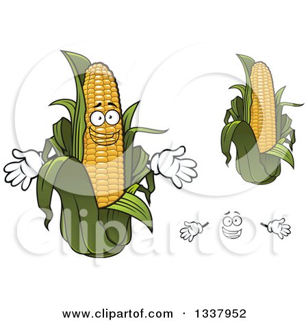 Clipart of a Cartoon Face, Hands and Corn - Royalty Free Vector Illustration by Vector Tradition SM