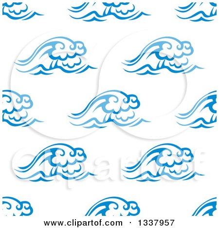 Clipart of a Seamless Background Design Pattern of Ocean Waves in Blue on White 4 - Royalty Free Vector Illustration by Vector Tradition SM