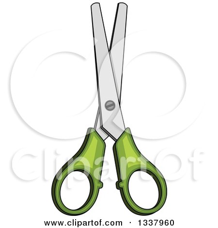 Clipart of a Cartoon Pair of Green Handled Scissors - Royalty Free Vector Illustration by Vector Tradition SM