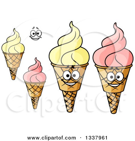 Clipart of Cartoon Strawberry and French Vanilla Waffle Ice Cream Cones - Royalty Free Vector Illustration by Vector Tradition SM