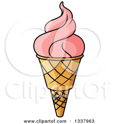 Clipart of a Cartoon Strawberry Waffle Ice Cream Cone - Royalty Free Vector Illustration by Vector Tradition SM