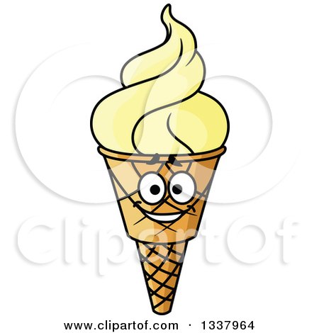 Clipart of a Cartoon French Vanilla Waffle Ice Cream Cone Character - Royalty Free Vector Illustration by Vector Tradition SM