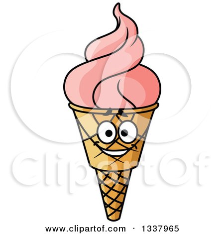 Clipart of a Cartoon Strawberry Waffle Ice Cream Cone Character - Royalty Free Vector Illustration by Vector Tradition SM