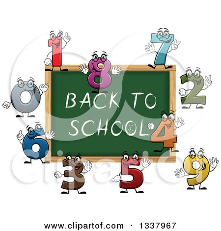 Clipart of a Cartoon Chalkboard with Back to School Text and Number Characters - Royalty Free Vector Illustration by Vector Tradition SM