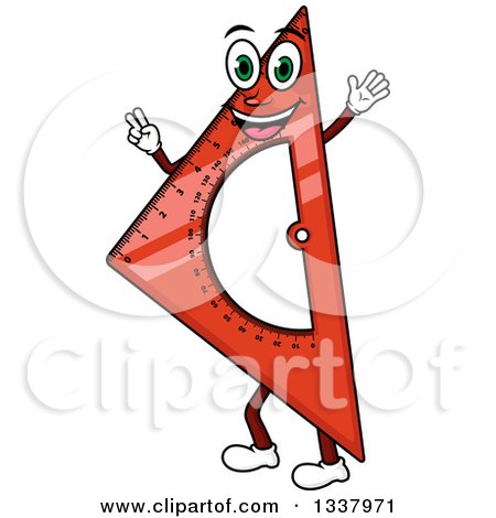 Clipart of a Cartoon Happy Red Triangle Ruler Character - Royalty Free Vector Illustration by Vector Tradition SM
