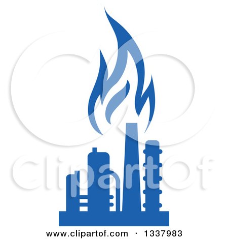 Clipart of a Silhouetted Blue Natural Gas and Flame Factory - Royalty Free Vector Illustration by Vector Tradition SM