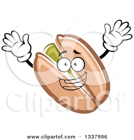 Clipart of a Cartoon Pistachio Nut Character Cheering - Royalty Free Vector Illustration by Vector Tradition SM