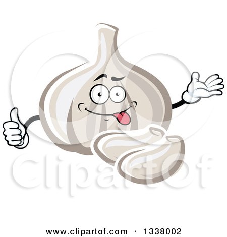 Clipart of a Cartoon Goofy Garlic Character Giving a Thumb up and Presenting - Royalty Free Vector Illustration by Vector Tradition SM