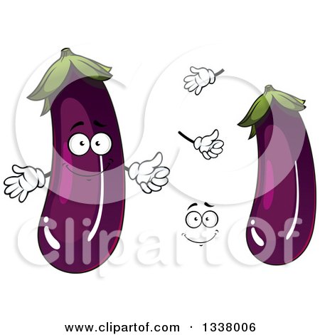 Clipart of a Cartoon Face Hands and Eggplants - Royalty Free Vector Illustration by Vector Tradition SM