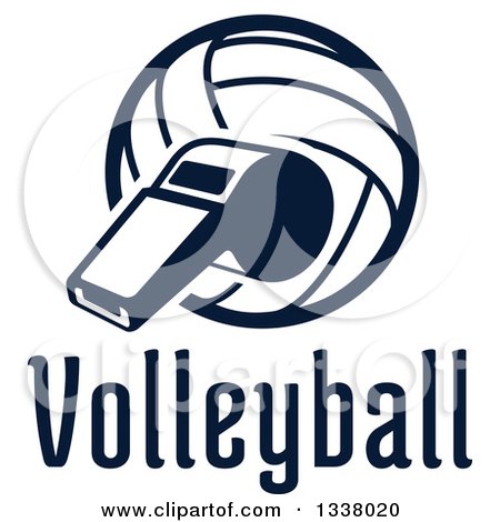 Clipart of a Navy Blue Volleyball and Whistle over Text - Royalty Free Vector Illustration by Vector Tradition SM
