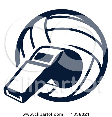 Clipart of a Navy Blue Volleyball and Whistle - Royalty Free Vector Illustration by Vector Tradition SM