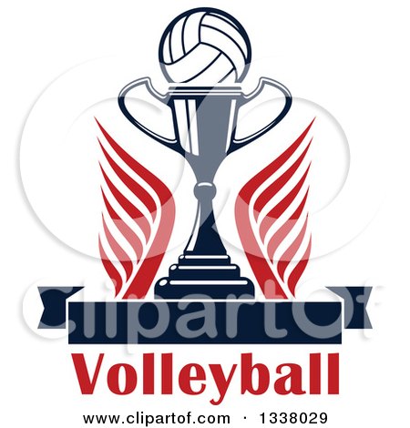 Clipart of a Volleyball over a Trophy Cup, Wings, Text and a Blank Banner - Royalty Free Vector Illustration by Vector Tradition SM