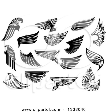 Clipart of Black and White Feathered Wings 6 - Royalty Free Vector Illustration by Vector Tradition SM