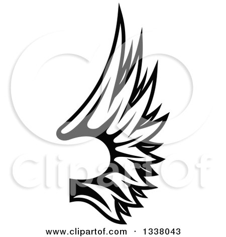 Clipart of a Black and White Feathered Wing 28 - Royalty Free Vector Illustration by Vector Tradition SM
