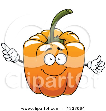 Clipart of a Cartoon Orange Bell Pepper Character Pointing and Giving a Thumb up - Royalty Free Vector Illustration by Vector Tradition SM