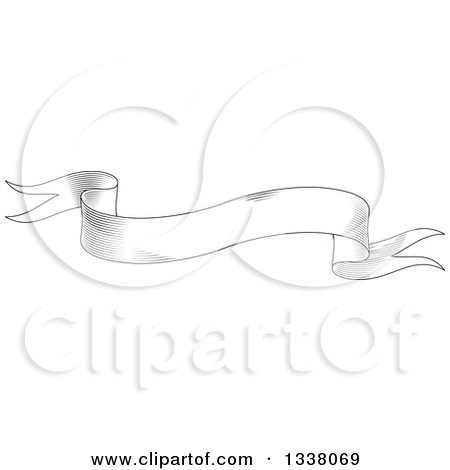 Clipart of a Vintage Black and White Engraved Styled Blank Ribbon Banner 5 - Royalty Free Vector Illustration by Vector Tradition SM