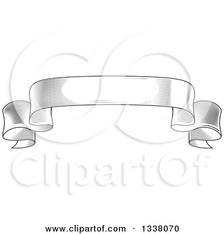 Clipart of a Vintage Black and White Engraved Styled Blank Ribbon Banner 3 - Royalty Free Vector Illustration by Vector Tradition SM