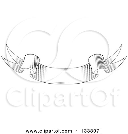 Clipart of a Vintage Black and White Engraved Styled Blank Ribbon Banner 6 - Royalty Free Vector Illustration by Vector Tradition SM