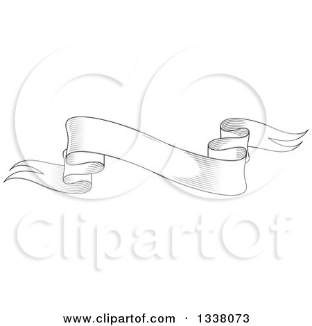 Clipart of a Vintage Black and White Engraved Styled Blank Ribbon Banner 7 - Royalty Free Vector Illustration by Vector Tradition SM