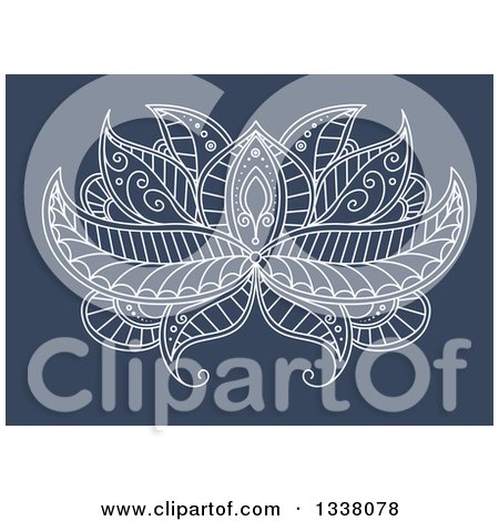 Clipart of a White Henna Lotus Flower on Blue 3 - Royalty Free Vector Illustration by Vector Tradition SM